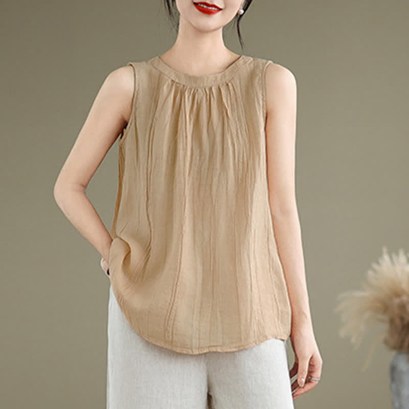 Buddha Stones Summer Wrinkles Simple Design Crew Neck Women's Sleeveless Vest Waistcoat - PeachPuff - US8-10，UK/AU12-14，EU40-42 (2XL) - image 26