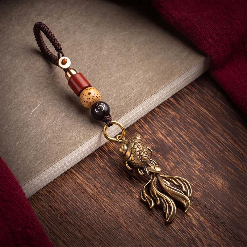 Buddha Stones Brass Koi Fish Charm for Wealth Keychains - image 1