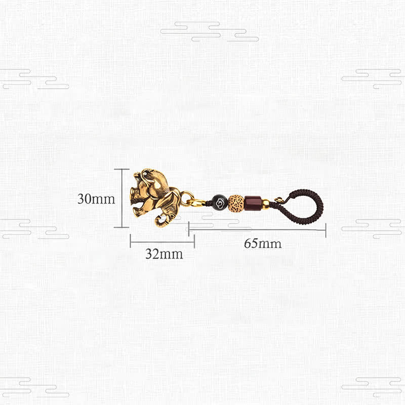 Buddha Stones Vintage Brass Elephant Five Emperor Coins Luck Keychains - image 4