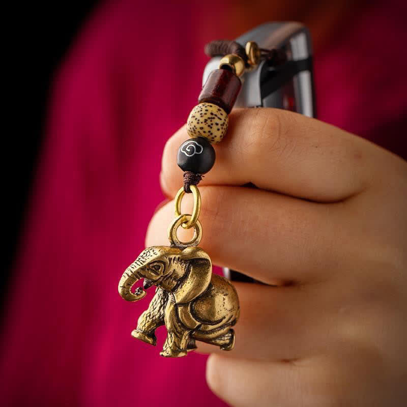 Buddha Stones Vintage Brass Elephant Five Emperor Coins Luck Keychains - image 2
