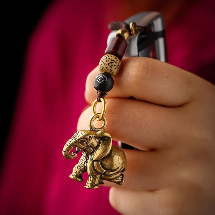 Buddha Stones Vintage Brass Elephant Five Emperor Coins Luck Keychains - image 2
