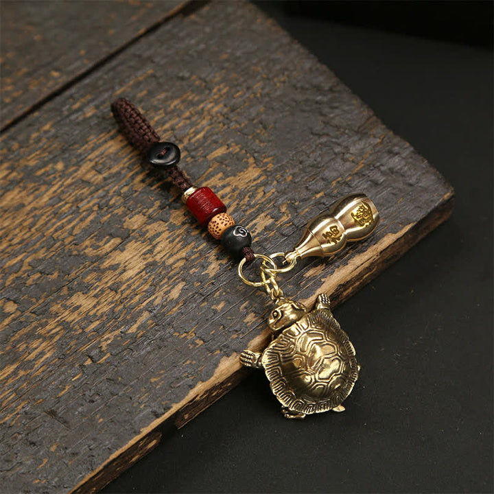 Buddha Stones Articulated Brass Turtle Prosperity Charm Keychains - Articulated Turtle With Gourd - image 3
