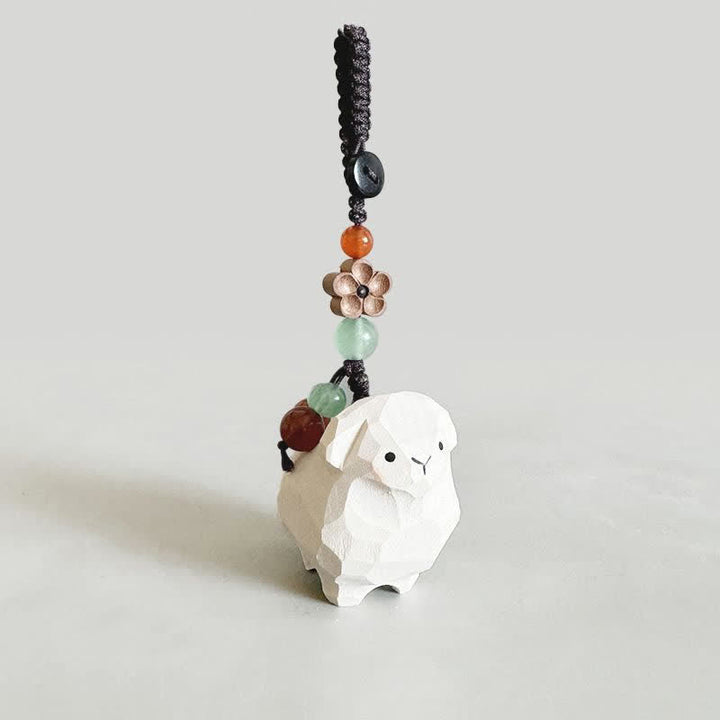 Buddha Stones Linden Wood Lamb Om Mani Padme Hum Plum Bossom Hand-carved Keychains - image 2