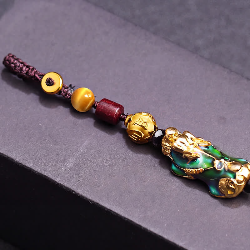 Buddha Stones Brass Color Change Pi Xiu Wealth Energy Braided Rope Car Keychains - image 8