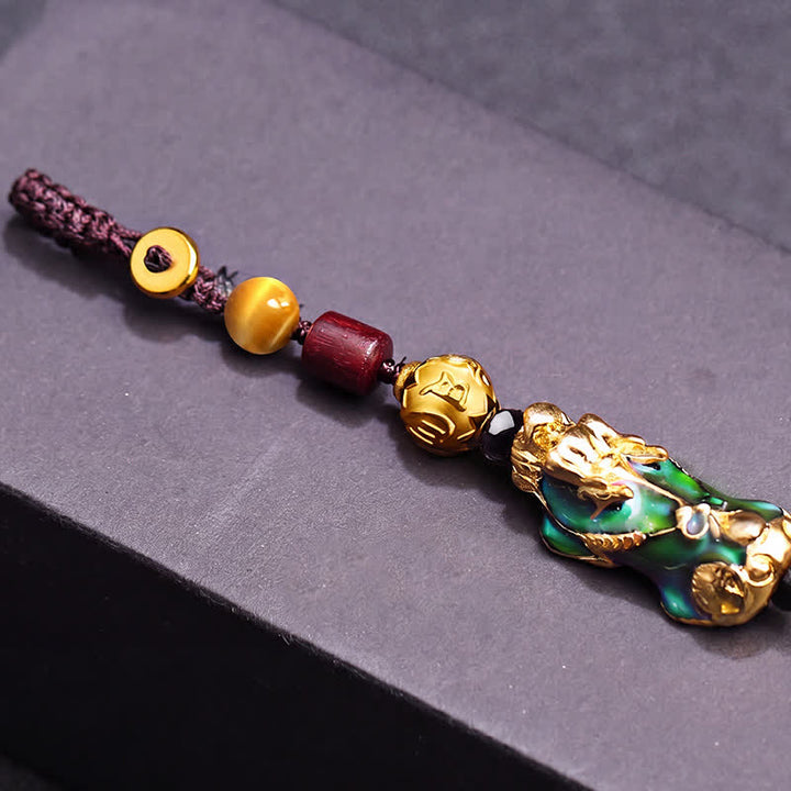 Buddha Stones Brass Color Change Pi Xiu Wealth Energy Braided Rope Car Keychains - image 8