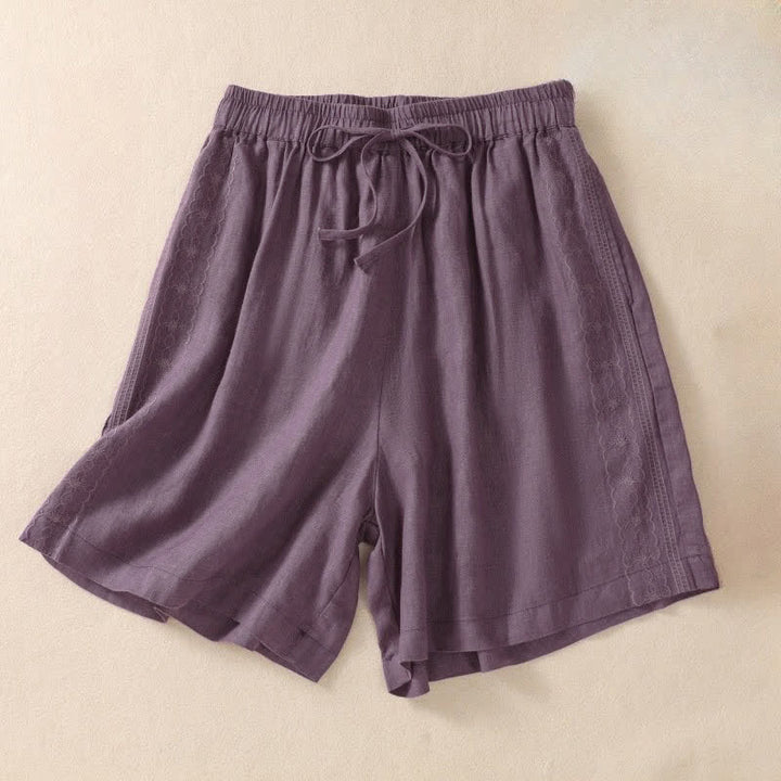Buddha Stones Casual Floral Embroidery Pattern Drawstring Women's Shorts With Pockets - DarkMagenta - US8-10，UK/AU12-14，EU40-42 (2XL) - image 0