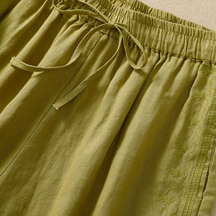 Buddha Stones Casual Floral Embroidery Pattern Drawstring Women's Shorts With Pockets - image 17