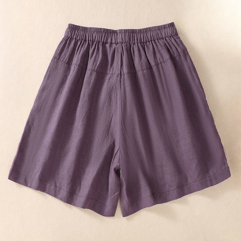 Buddha Stones Casual Floral Embroidery Pattern Drawstring Women's Shorts With Pockets - image 1