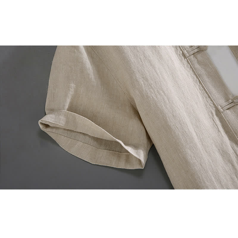 Buddha Stones Vintage Plain Tang Suit Chinese Frog-Button Men's Shirt With Pockets - image 3
