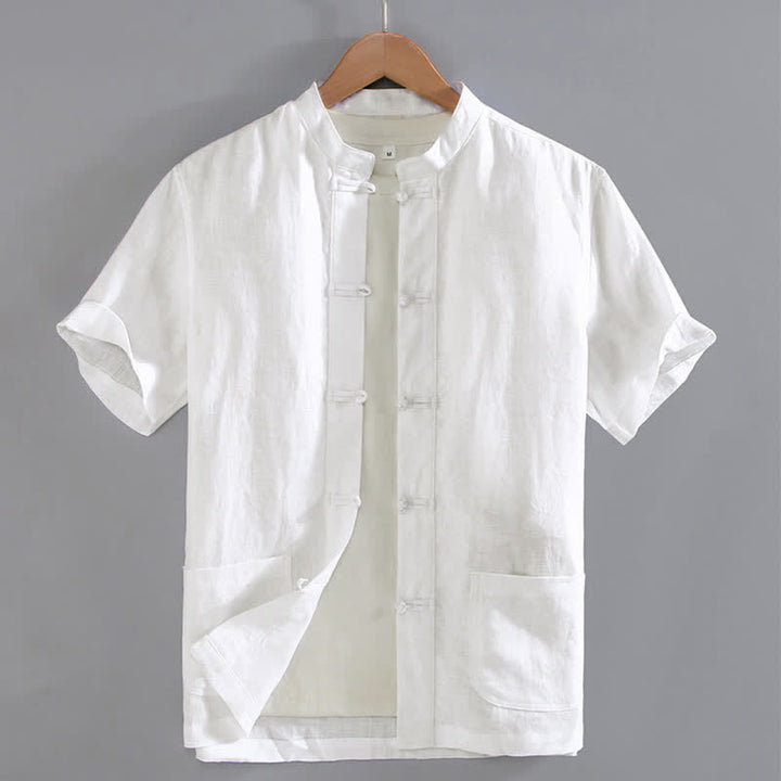 Buddha Stones Vintage Plain Tang Suit Chinese Frog-Button Men's Shirt With Pockets - White - US/UK/AU46，EU56 (5XL) - image 10