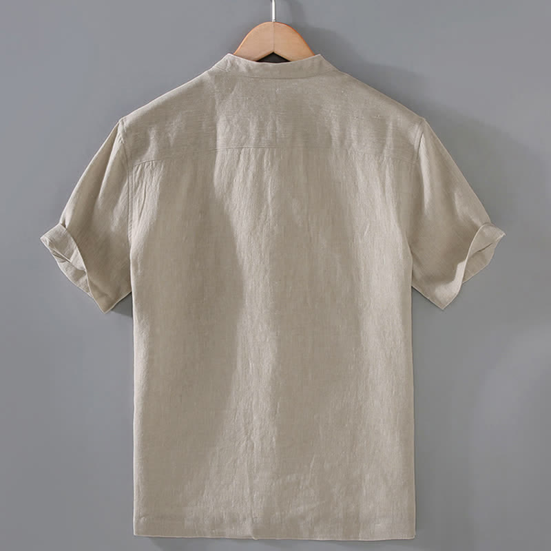 Buddha Stones Vintage Plain Tang Suit Chinese Frog-Button Men's Shirt With Pockets - image 1
