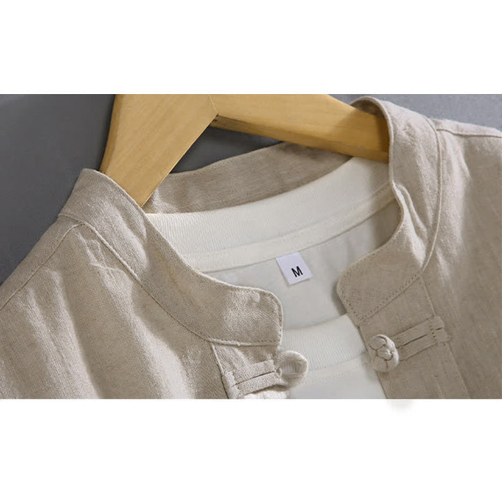 Buddha Stones Vintage Plain Tang Suit Chinese Frog-Button Men's Shirt With Pockets - image 2