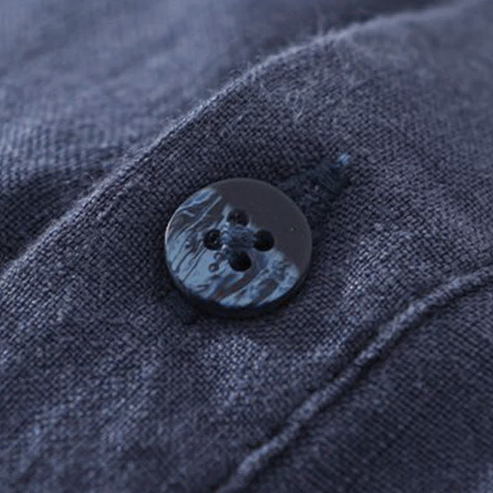 Buddha Stones Summer Casual Minimalist Solid Men's Long Sleeve Shirts With Patch Pocket - image 2