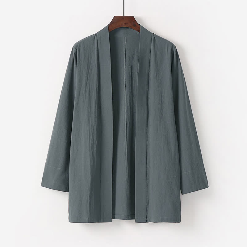 Buddha Stones Summer Minimalist Solid Cotton Linen Men's Kimono With Pocket - DimGray - US/UK/AU50，EU60 (7XL) - image 1