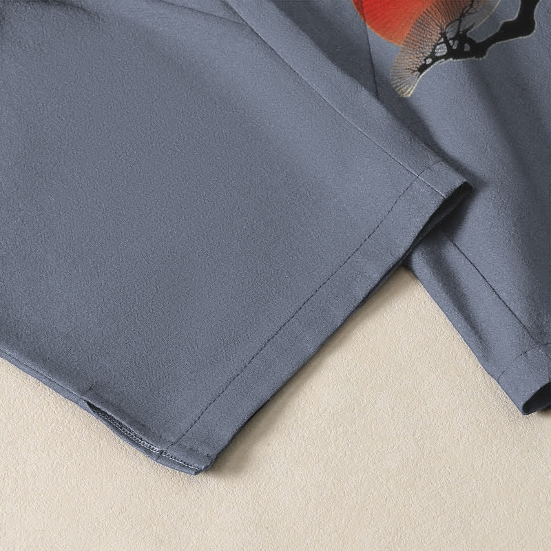 Buddha Stones Pure Cotton Zen Bonsai Sunset Pattern Drawstring Men's Tapered Pants With Pockets - image 5