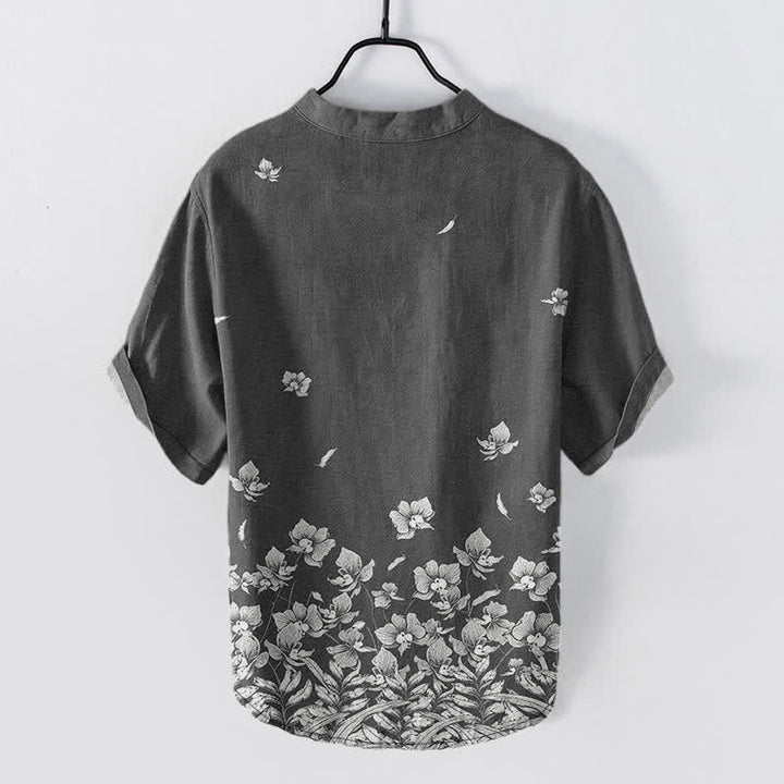 Buddha Stones Cotton White Floral Hem Pattern Men's Short Sleeve Half Button Shirt - image 6