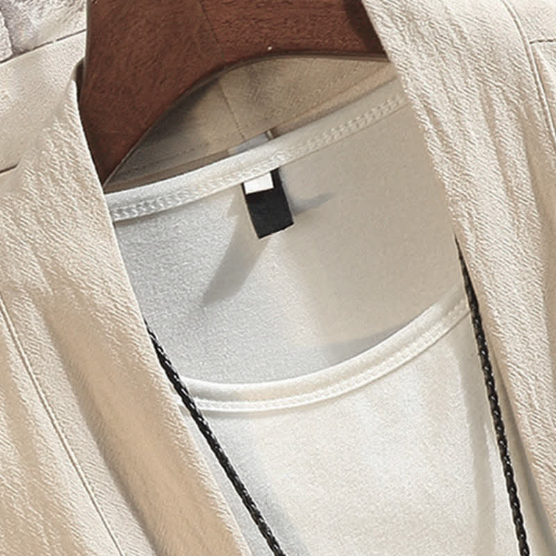 Buddha Stones Spring Summer Casual Vintage Embroidery Crane Men's Elbow-Length Sleeve Kimono - image 21