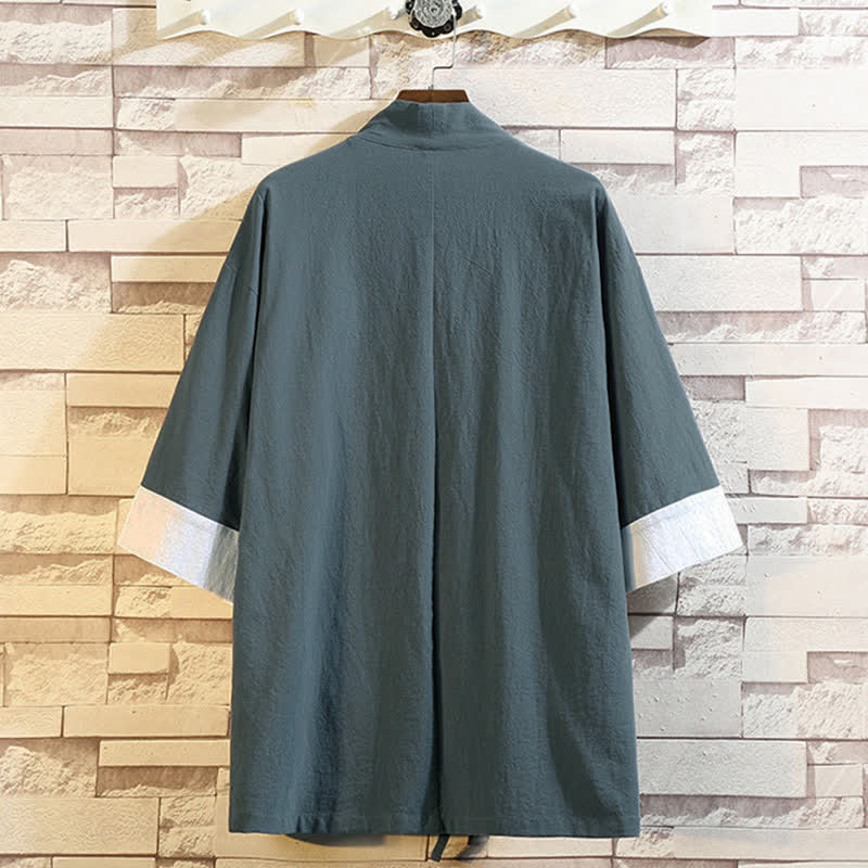 Buddha Stones Spring Summer Casual Vintage Embroidery Crane Men's Elbow-Length Sleeve Kimono - image 1