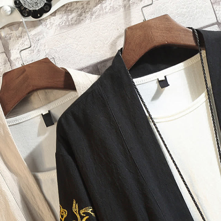 Buddha Stones Spring Summer Casual Vintage Embroidery Crane Men's Elbow-Length Sleeve Kimono - image 37