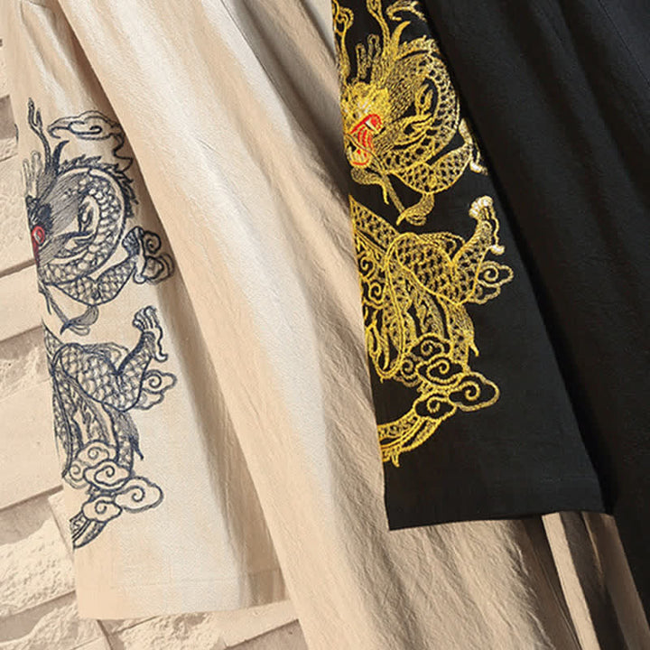 Buddha Stones Spring Summer Casual Vintage Embroidery Crane Men's Elbow-Length Sleeve Kimono - image 33