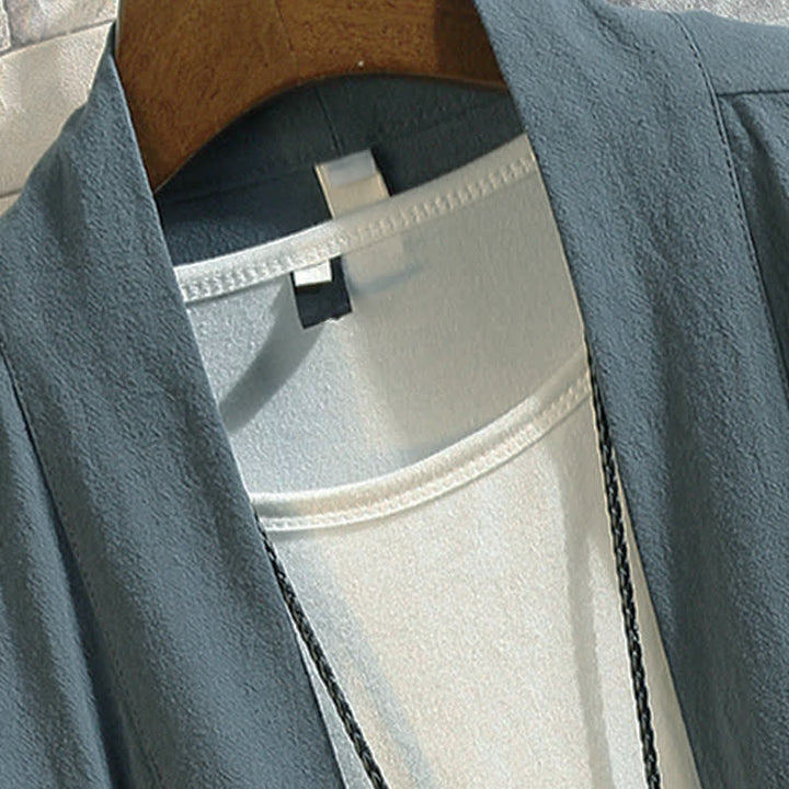 Buddha Stones Spring Summer Casual Vintage Embroidery Crane Men's Elbow-Length Sleeve Kimono - image 2