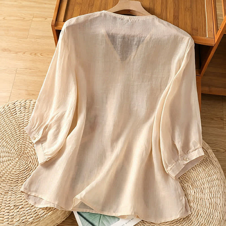 Buddha Stones Summer Tang Style Vintage Embroidery Floral Women's Elbow-Length Sleeve Shirts - image 13