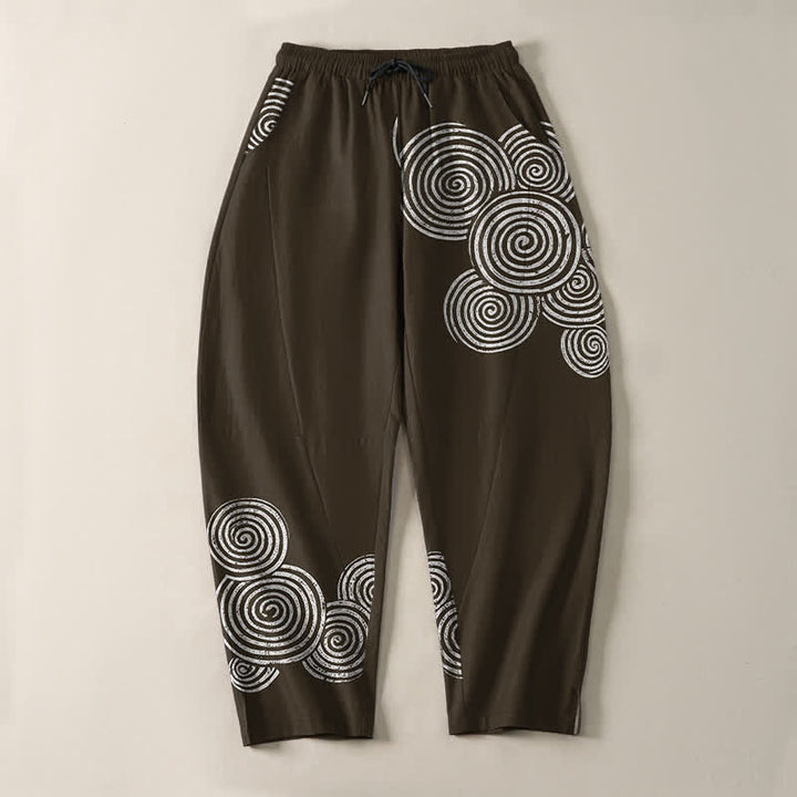 Buddha Stones Pure Cotton Concentric Spiral Pattern Drawstring Men's Tapered Pants With Pockets - image 9