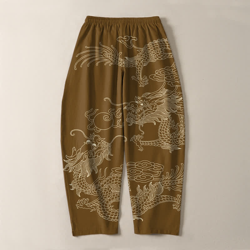 Buddha Stones Pure Cotton Imperial Dragon Pattern Drawstring Men's Tapered Pants With Pockets - image 14