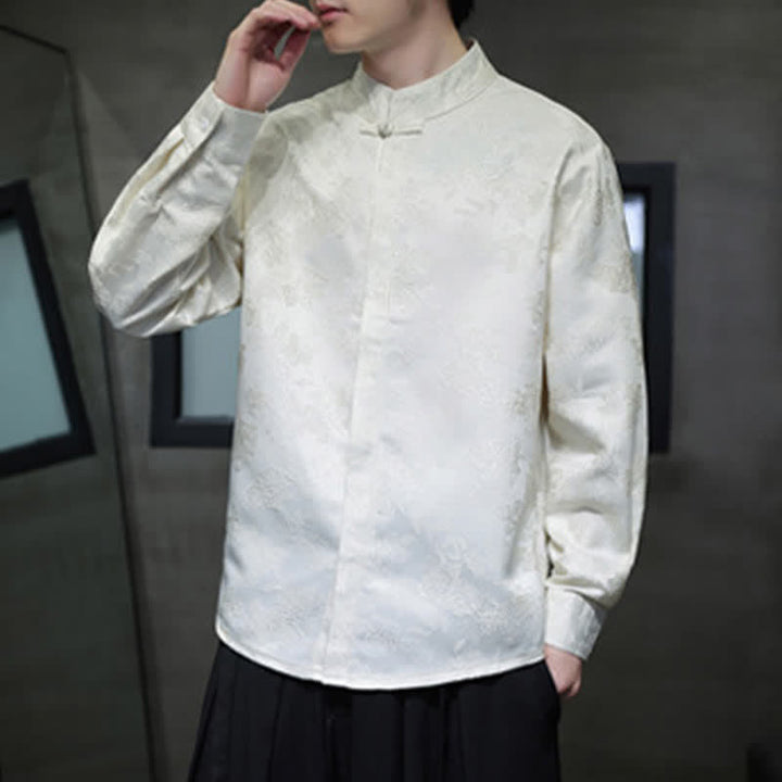 Buddha Stones Fall Elegant Tang Style Mandarin Collar Floral Men's Long Sleeve Shirts - image 15