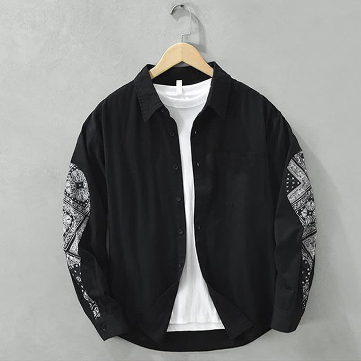 Buddha Stones Fall Casual Vintage Button-Up Paisley Cotton Men's Long Sleeve Shirts With Patch Pocket - Black - US/UK/AU42，EU52 (3XL) - image 0