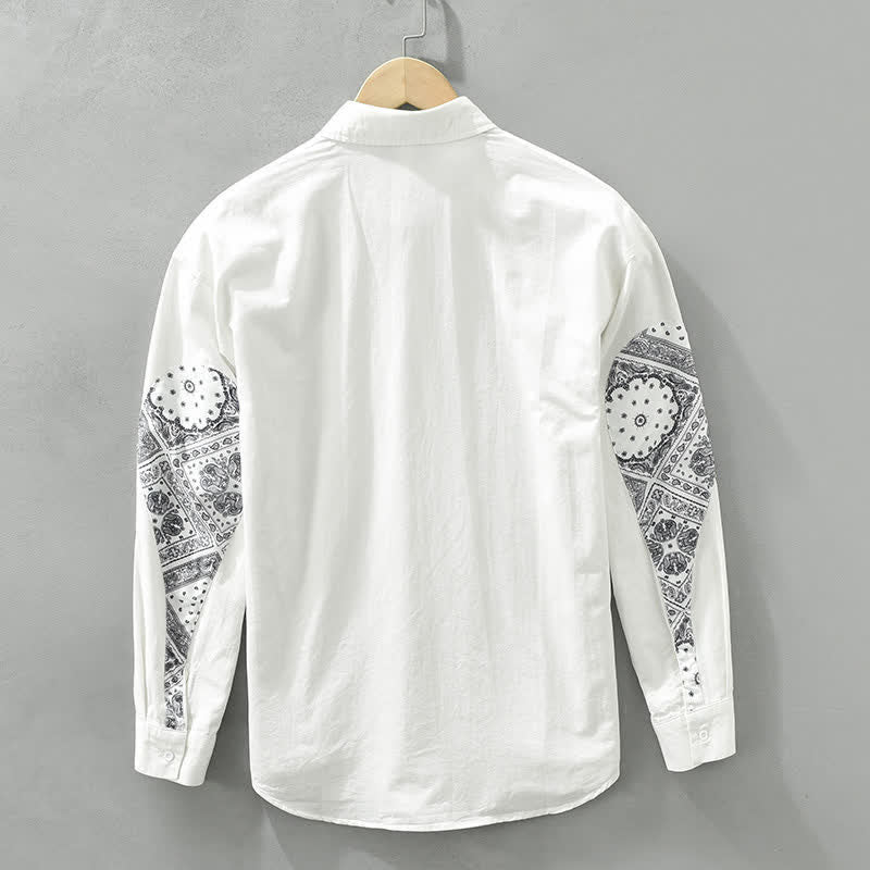 Buddha Stones Fall Casual Vintage Button-Up Paisley Cotton Men's Long Sleeve Shirts With Patch Pocket - image 7