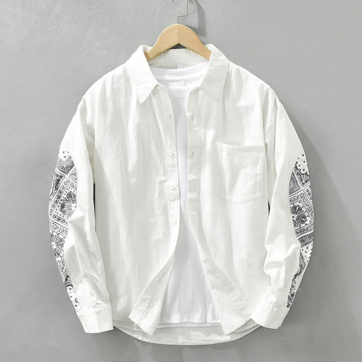 Buddha Stones Fall Casual Vintage Button-Up Paisley Cotton Men's Long Sleeve Shirts With Patch Pocket - White - US/UK/AU42，EU52 (3XL) - image 6