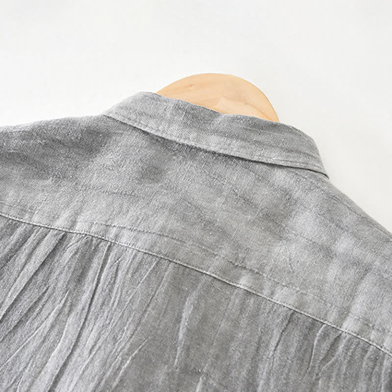 Buddha Stones Spring Casual Button-Up Solid Linen Men's Long Sleeve Shirts - image 5