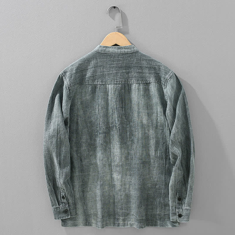 Buddha Stones Spring Fall Casual Solid Ramie Cotton Men's Jacket With Pockets - image 1