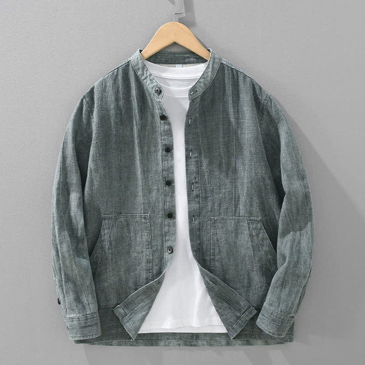 Buddha Stones Spring Fall Casual Solid Ramie Cotton Men's Jacket With Pockets - DarkGray - US/UK/AU42，EU52 (3XL) - image 0