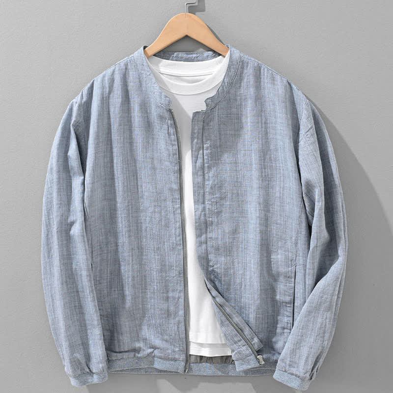 Buddha Stones Spring Summer Casual Minimalist Mandarin Collar Zipper Design Solid Men's Jacket With Pockets - LightSteelBlue - US/UK/AU42，EU52 (3XL) - image 17