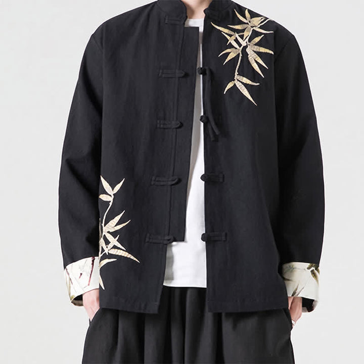 Buddha Stones Fall Winter Tang Style Vintage Frog Button Bamboo Cotton Linen Men's Jacket - image 19