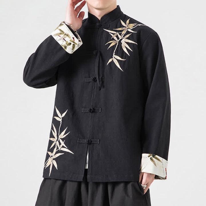 Buddha Stones Fall Winter Tang Style Vintage Frog Button Bamboo Cotton Linen Men's Jacket - image 14