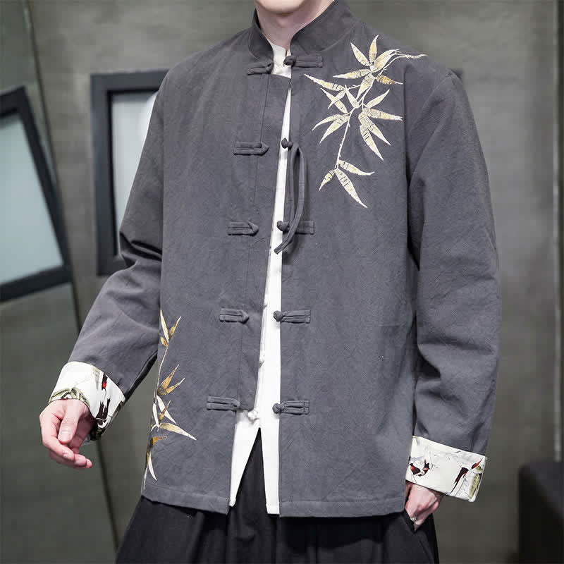 Buddha Stones Fall Winter Tang Style Vintage Frog Button Bamboo Cotton Linen Men's Jacket - image 3
