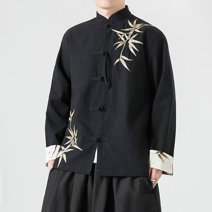 Buddha Stones Fall Winter Tang Style Vintage Frog Button Bamboo Cotton Linen Men's Jacket - image 15
