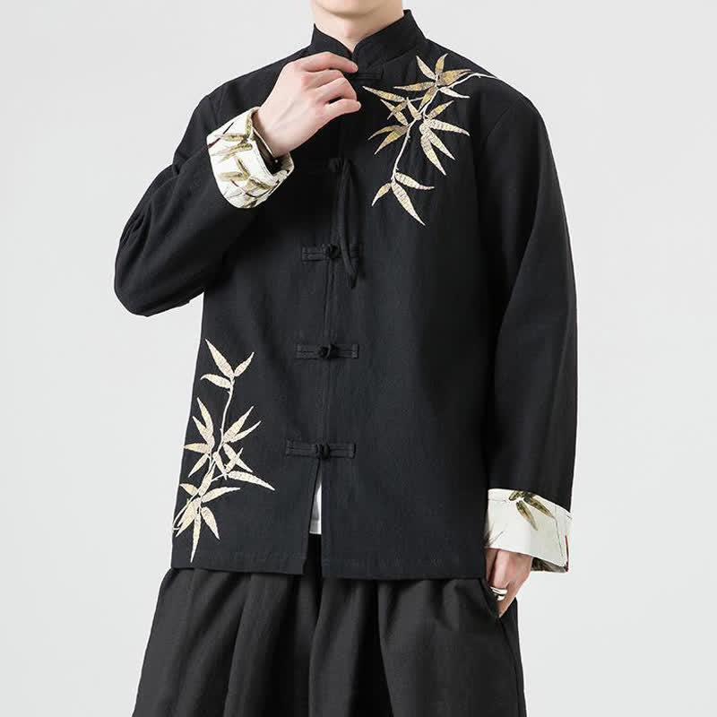 Buddha Stones Fall Winter Tang Style Vintage Frog Button Bamboo Cotton Linen Men's Jacket - image 16