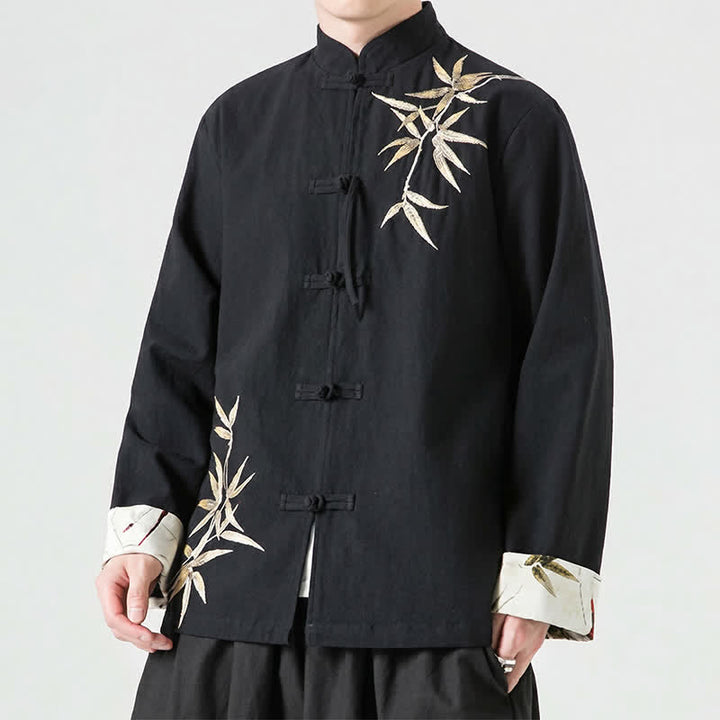 Buddha Stones Fall Winter Tang Style Vintage Frog Button Bamboo Cotton Linen Men's Jacket - Black - US/UK/AU46，EU56 (5XL) - image 12