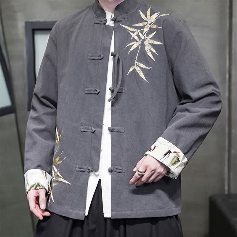 Buddha Stones Fall Winter Tang Style Vintage Frog Button Bamboo Cotton Linen Men's Jacket - image 8