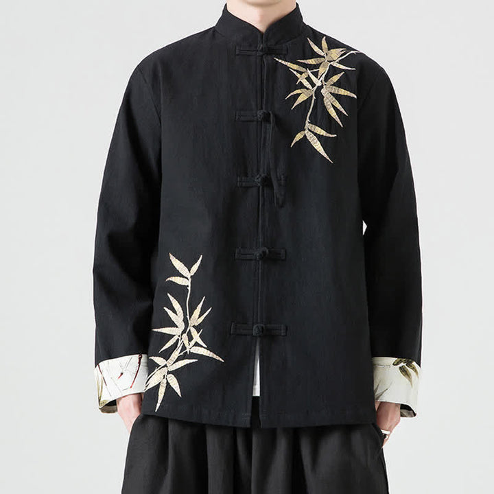 Buddha Stones Fall Winter Tang Style Vintage Frog Button Bamboo Cotton Linen Men's Jacket - image 17