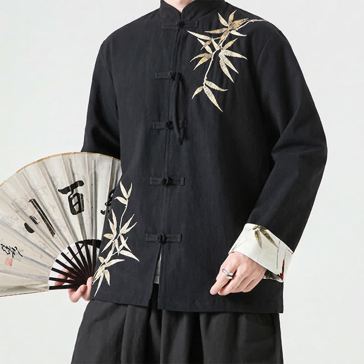 Buddha Stones Fall Winter Tang Style Vintage Frog Button Bamboo Cotton Linen Men's Jacket - image 20