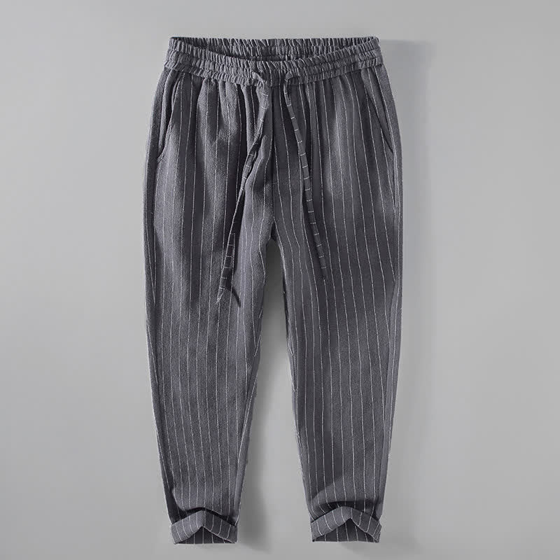Buddha Stones Spring Summer Casual Drawstring Striped Cropped Pants Men's Tapered Pants With Pockets - DimGray - US/UK/AU42，EU52 (3XL) - image 0