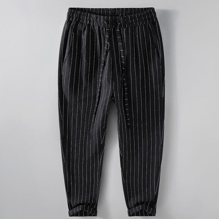 Buddha Stones Spring Summer Casual Drawstring Striped Cropped Pants Men's Tapered Pants With Pockets - Black - US/UK/AU42，EU52 (3XL) - image 1