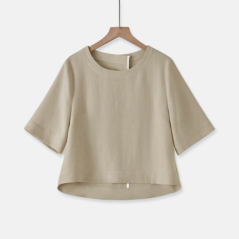 Buddha Stones Summer Casual Minimalist Crew Neck Solid Cropped Women's Short  Sleeve T-Shirts - Tan - US12, UK/AU16, EU44 (2XL) - image 0