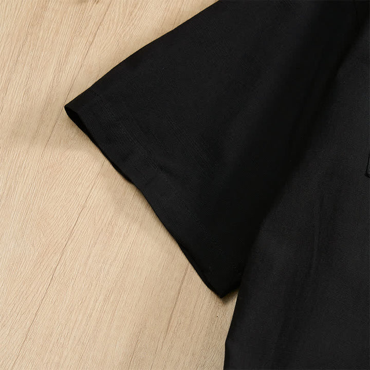 Buddha Stones Summer Casual Tang Style Frog Button Solid Men's Short Sleeve Shirts With Patch Pockets - image 20