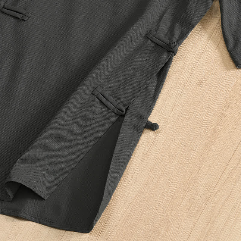 Buddha Stones Summer Casual Tang Style Frog Button Solid Men's Short Sleeve Shirts With Patch Pockets - image 7